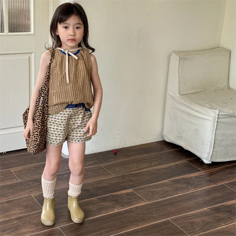 2025 Zomer Nieuwe Baby Meisjes Strik Print Shorts Katoenen Kinderen Losse Shorts Kinderen Veelzijdige Casual Broek Ademende Peuterkleding 4-6Y