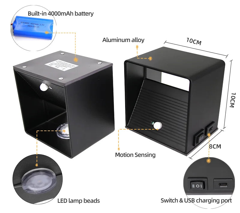 LED-wandlamp, USB-oplaadbaar, aluminium, nachtlampje voor binnen, met bewegingssensor voor slaapkamer, gang, trap, kamerverlichting