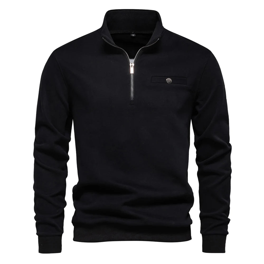 Men's Mock Neck Quarter-Zip Sweatshirts Causal Social Pocket Light-Weight Stand Collar Pullover Sweatshirt for Men