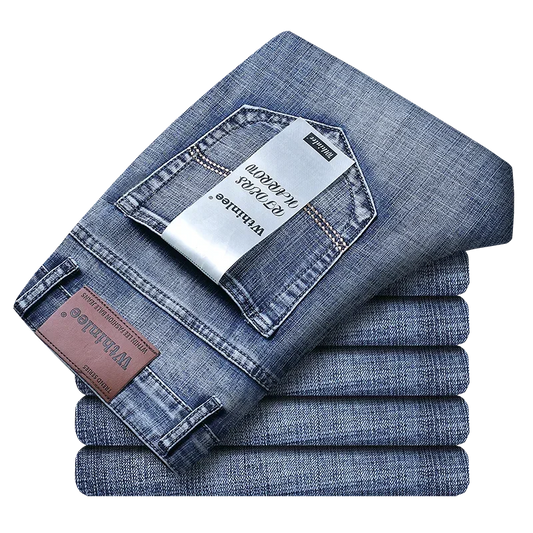 New Business Men's Jeans Casual Straight Stretch Fashion Classic Blue Black Work Denim Trousers Male Brand Clothing
