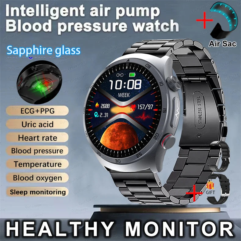 Sapphire Glass NFC AMOLED Blood Pressure Smart Watches ECG Blood Oxygen Blood Pressure Air Pump Sport Health Tracking Smartwatch