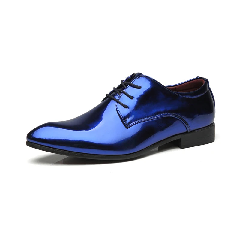 Italy Men Wedding Groom Formal Dress Evening Shoes Pointed Toe Male Gold Blue Red Party Oxfords Shoes