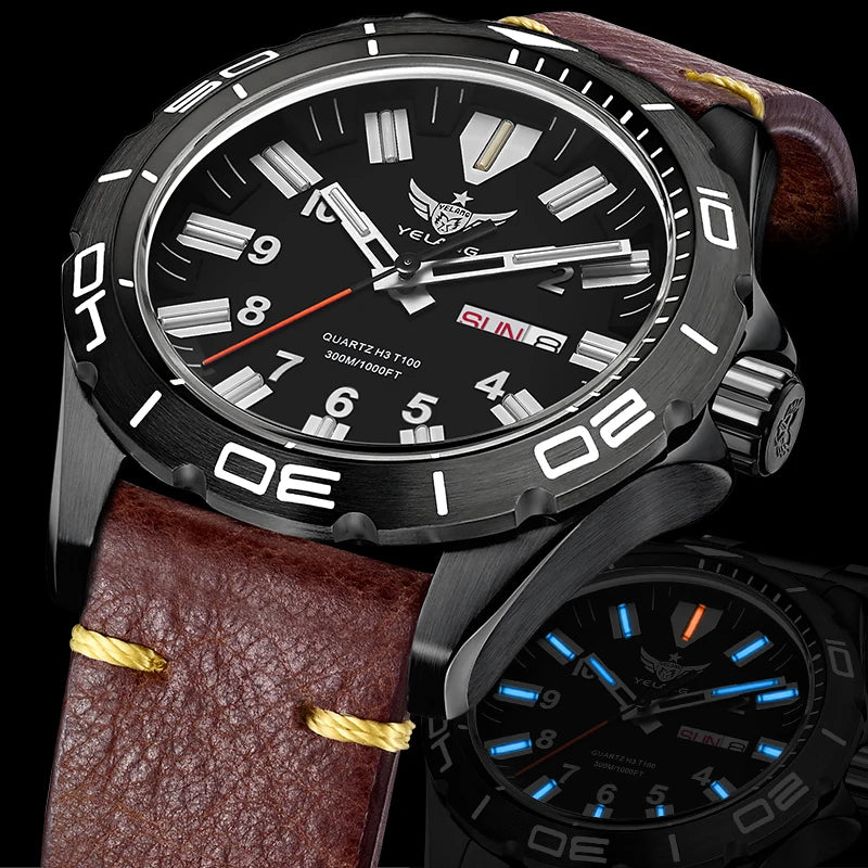 Yelang 42mm Men's Quartz Watch Ultra Long Range 10-Year Battery Life 30ATM Waterproof Stainless Steel Band Swiss Movement