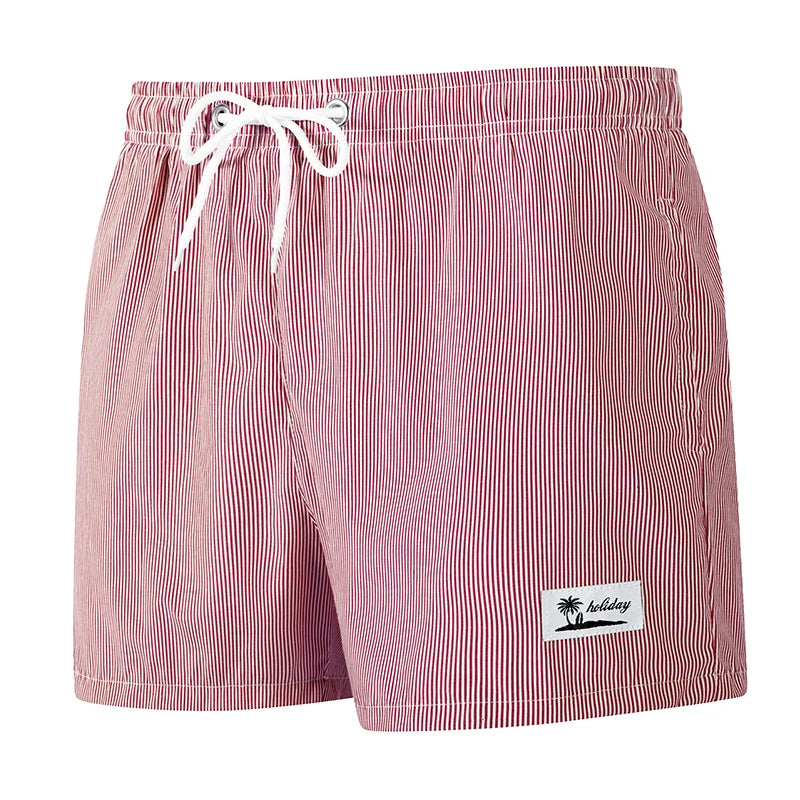 Men’s Quick-Dry Striped Swim Shorts – Beach Board Shorts with Mesh Liner & Pockets for Summer Swimwear