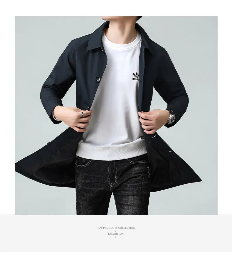 Men's Top Quality Brand Casual Fashion Long Trench Coat, Windbreaker Overcoat, and Male Slim Fit Jacket
