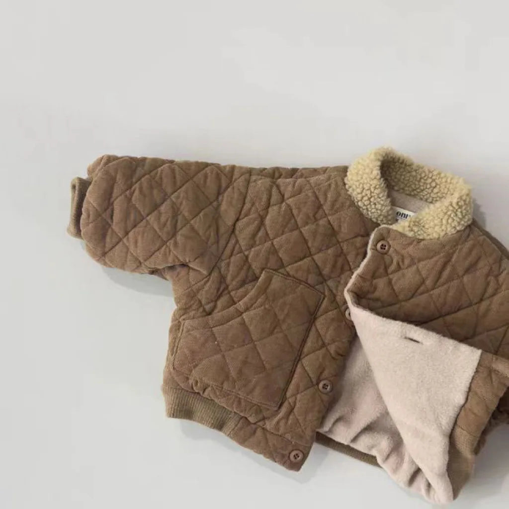 2025 Winter Nieuwe Baby Lange Mouw Warme Jas Plus Fluwelen Dikke Baby Jongen Gewatteerde Jas Meisjes Vintage Fleece Jas Kinderkleding 1-3Y