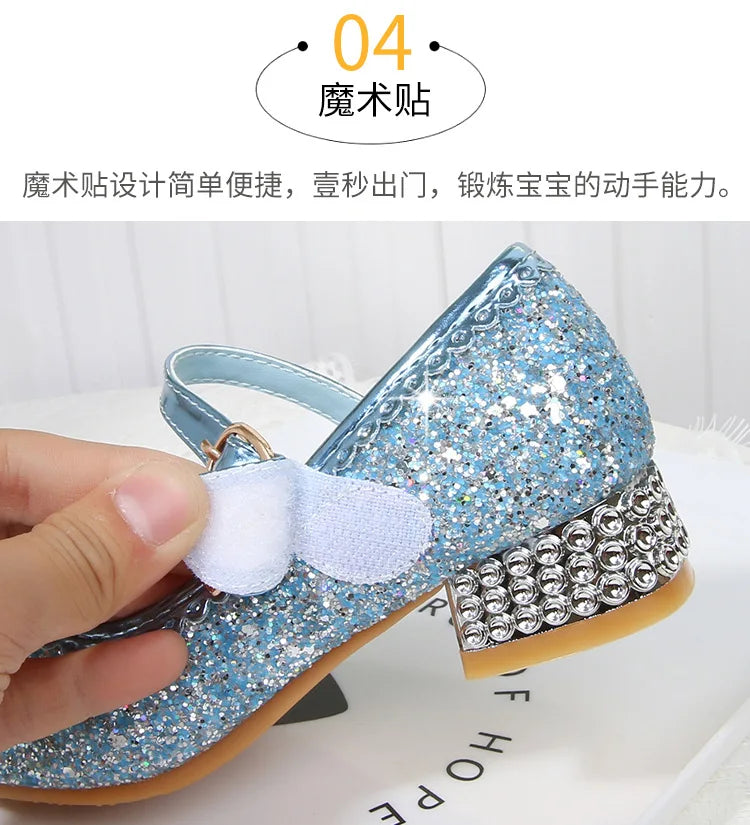 Fashion Elsa Princess Girl Shoes Frozen Cartoon Dress Shoes For Girls Fashion Party Shoes With High Heels Christmas Gifts