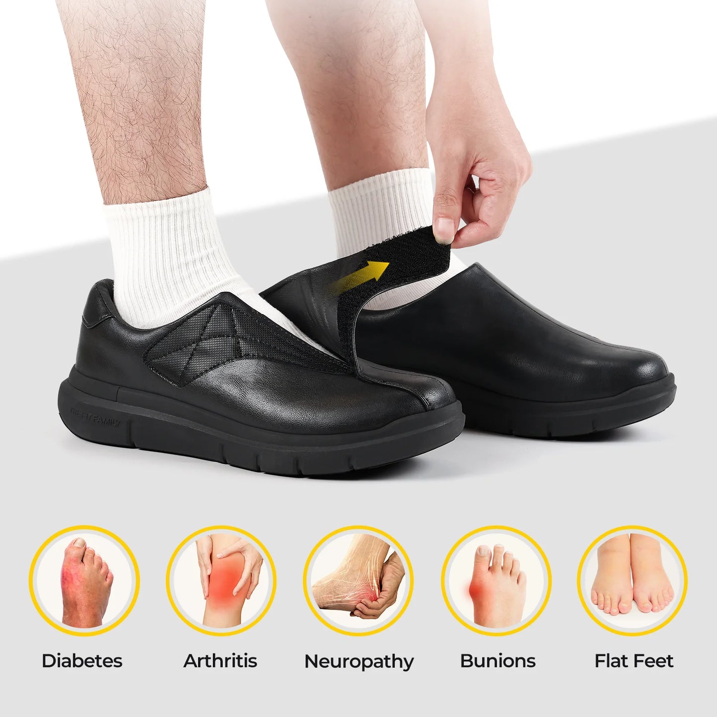 Men's Leather Shoes Diabetic Shoes Casual Oxford Shoes Adjustable Lightweight Formal Business Shoes for Swollen Feet