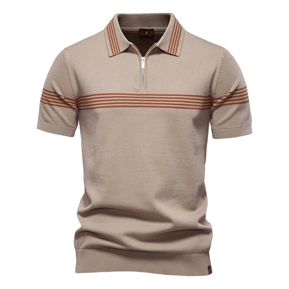 ‌2025 Men's Slim Fit Solid & Striped Business Casual Polo Shirts Breathable Short Sleeve Comfort Top for Office and Social Wears