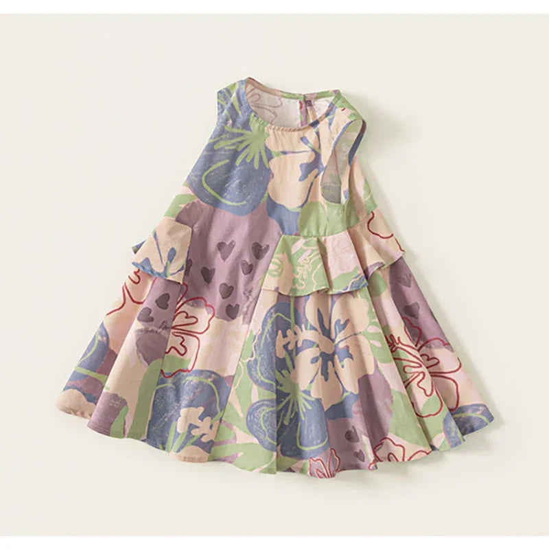 New Summer Girls Printing Dress Kids Cute Sleeveless Multi-Colour Dress Children Loose Thin Clothes 1-7T Girls