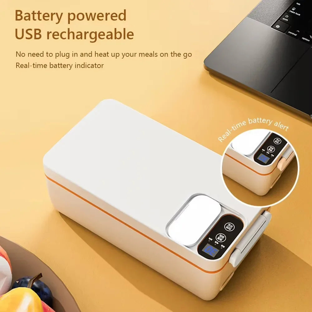 Portable Wireless Electric Lunch Box Food Heater W/1.5L Removable Stainless Steel Container Heated Lunch Box For Office/Travel