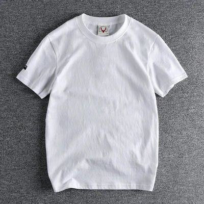 2022 Zomer Nieuw Amerikaans Retro T-shirt met korte mouwen en ronde hals, effen kleur, herenmode, eenvoudig, 100% katoen, gewassen, oude casual tops