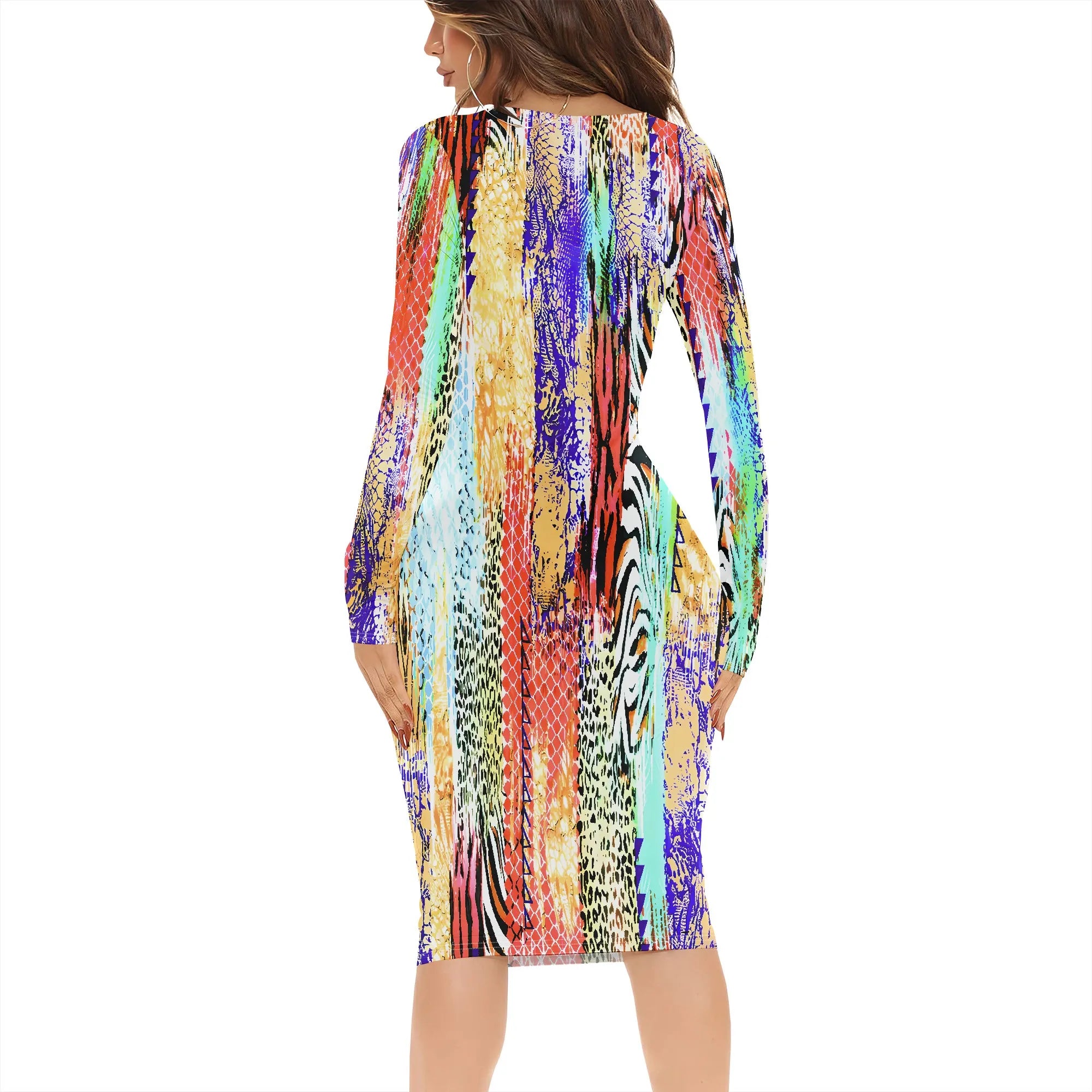 Womens Bodycon White Dark Blue line Flower Print Round Neck Ruffle Ruched Party Knee Length Pencil Dress