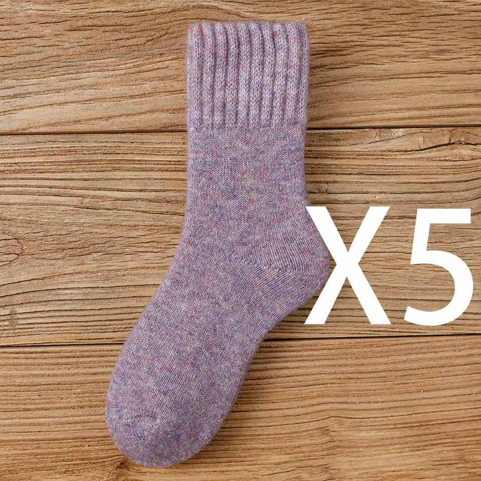 5 paar dikke, warme wintersokken van merinowol voor dames, Harajuku, retro, koudebestendig, modieus, casual, effen, kasjmier, damessokken