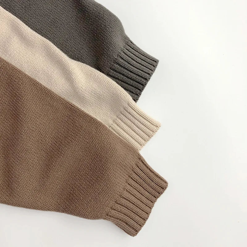 Front Pocket Fine Knit Children Boys Girl Sweaters Hoodie Knit Pullover Loose Style Girl Hooded Toddler Knitwear Coat 1-6Y Unisex