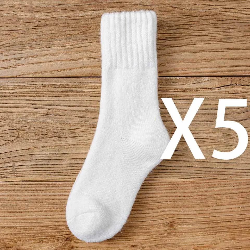 5 Pairs Winter Women's Thick Warm Merino Wool Socks Harajuku Retro Cold Resistant Fashion Casual Solid Colour Cashmere Lady's Socks