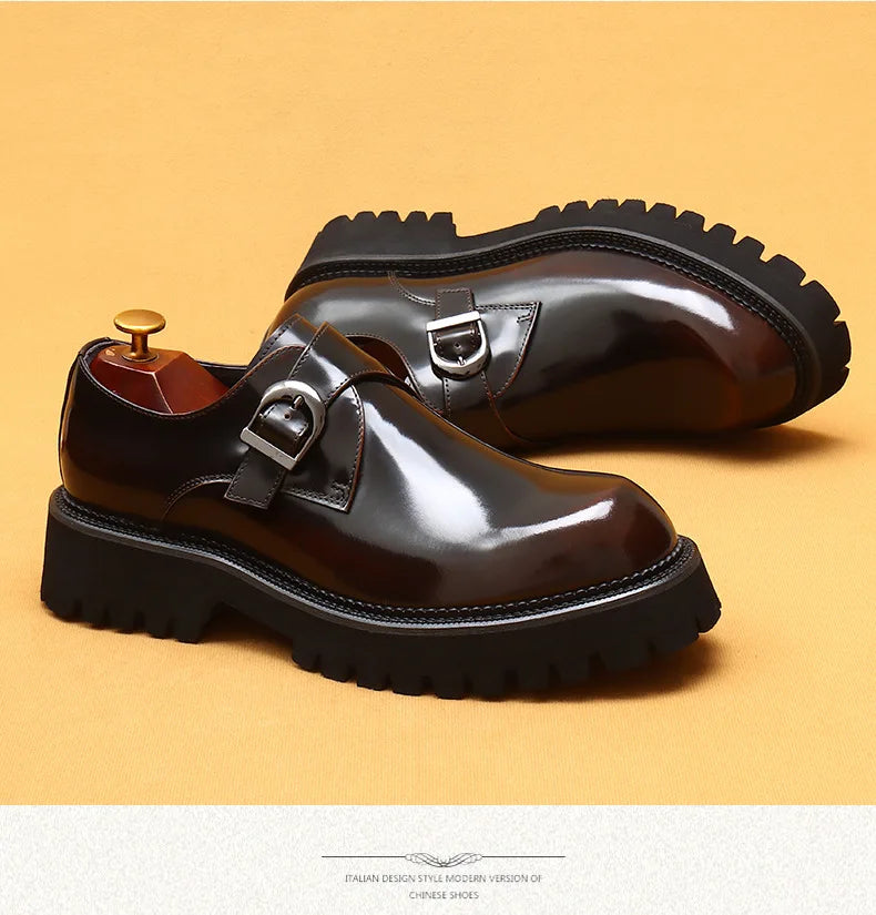 British casual leather shoes genuine leather formal business men shoes thick soled Oxford shoes patent leather Derby shoes