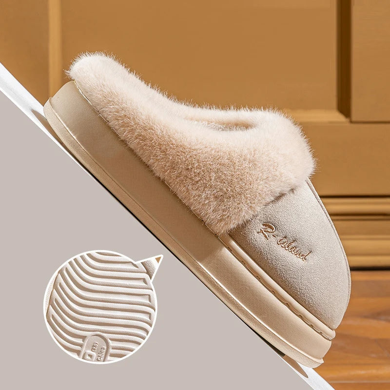 Women's Winter Warm Platform Cotton Plush Slippers Suitable As Fluffy House Footwear With Soft Sole Non-Slip Ladies' Shoe
