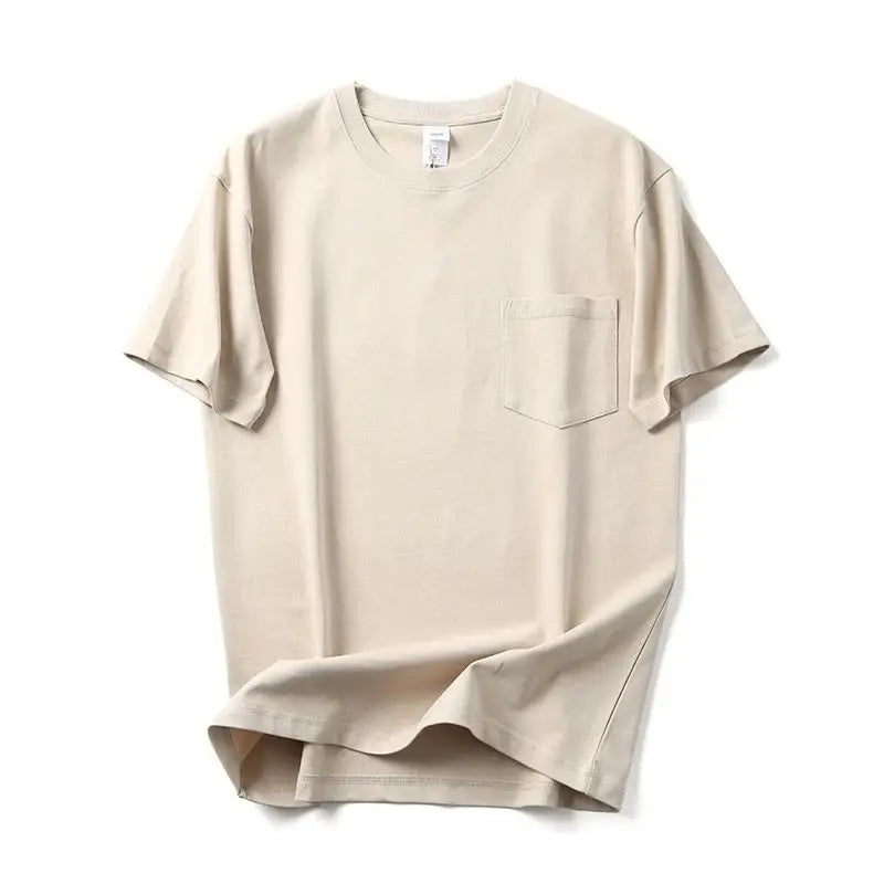 2025 Zomer Nieuw Japans Retro Korte Mouw O-hals Effen Kleur T-shirt Heren Zwaargewicht 100% Katoen Gewassen Casual Zak Tops