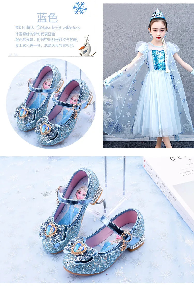 New Elsa Shoes For Girls Cartoon Leather Children Shoes Frozen Princess Kids Shoes Girl Sandals Dress Snow Queen Sandal Koreans