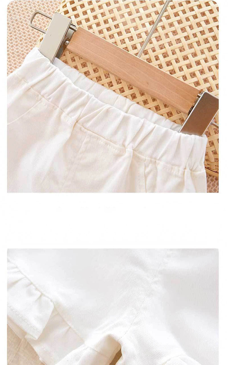 Summer Kid's Pants Fashion Girls New Denim Ruffle Shorts Children's Wear Teenage Girl Jeans 4-6Y