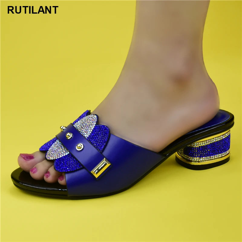 2025 Summer High Quality Italian Women Slippers Shoes With Elegant Heel Design Suitable for African Wedding Party