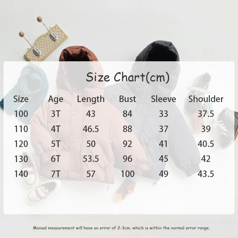 Children's Down Jacket Winter New Kid's Clothing Korean Version Boys Loose Solid Colour Thick Coat Girls Warm Outwear 2-7Y Unisex