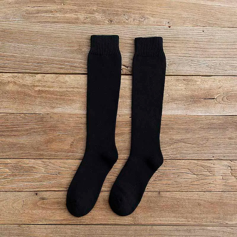 3 Pars Men's Winter Thick Warm Knee-High Cotton Socks - High-Quality Long Black Casual Fashion Socks for Cold Weather