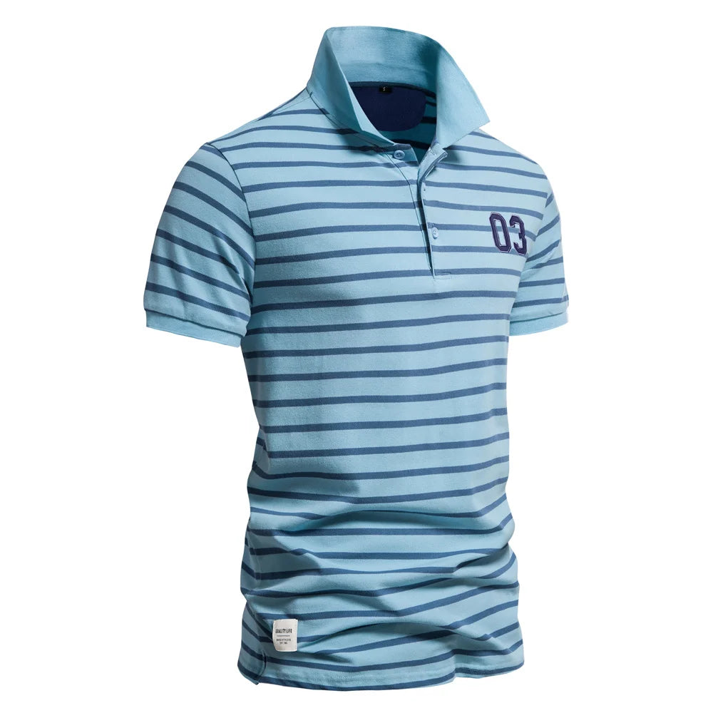 Cotton Embroidery Men's Polo Shirts Casual Striped Short-sleeved Polo Shirts for Men New Summer Polos Men Clothing
