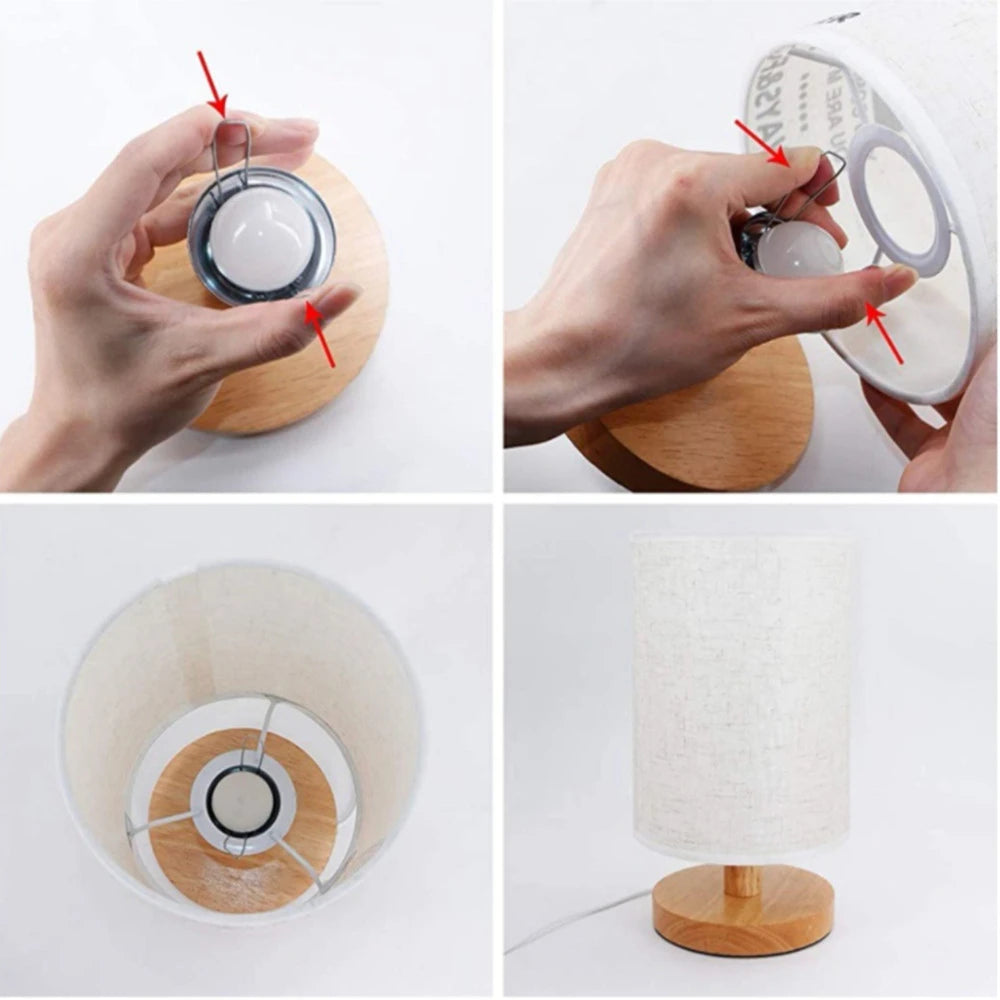 LED European Cloth Cover Table Lamp Solid Wood Base USB Plug Simple Nordic Bedroom Desktop Eye Protection Bedside Table Lamp
