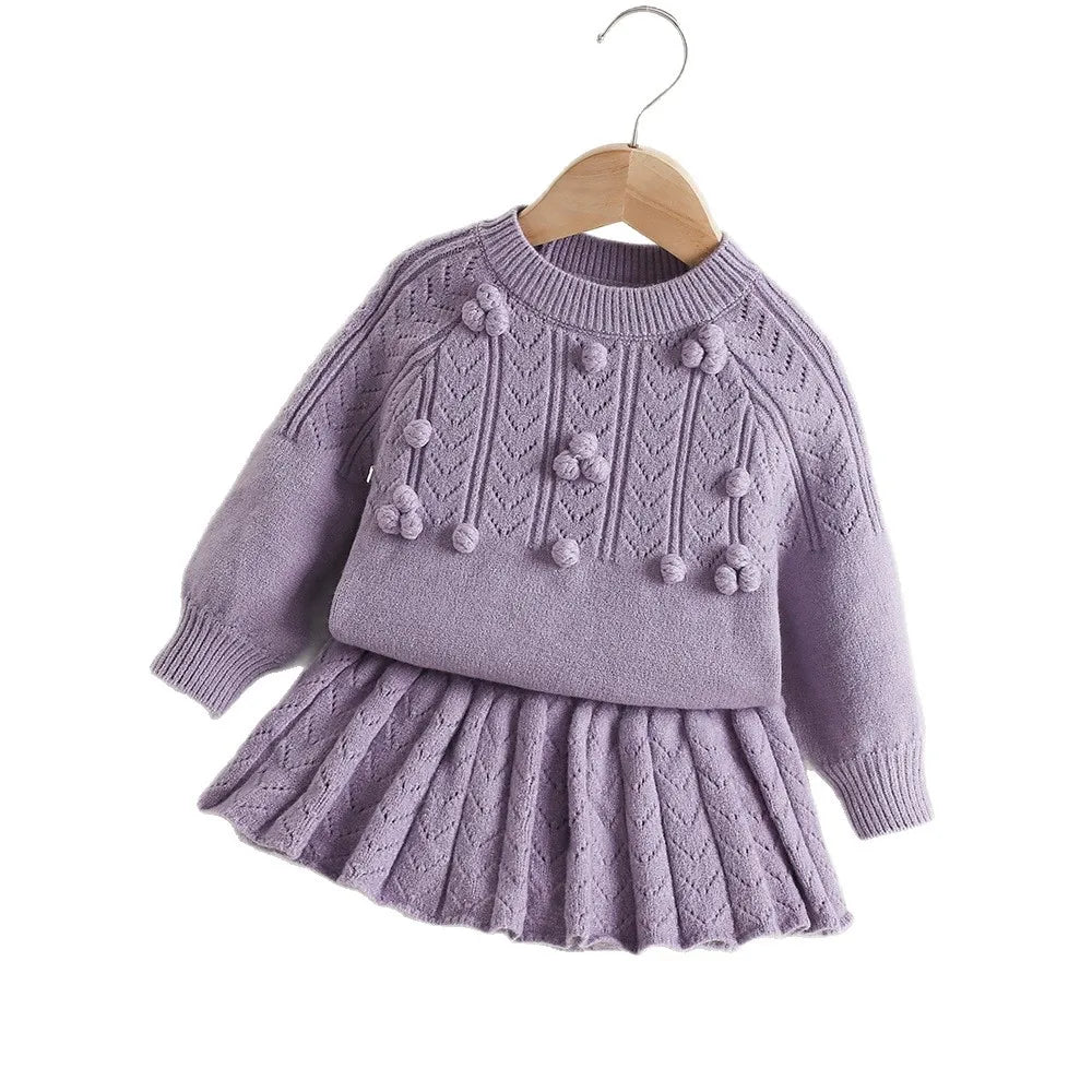 Autumn Children Sweater Set Hollow Knitting Girls Knitwear + Skirt Korean Version Loose Kids Outfit 2PCS 9M-5T Girls