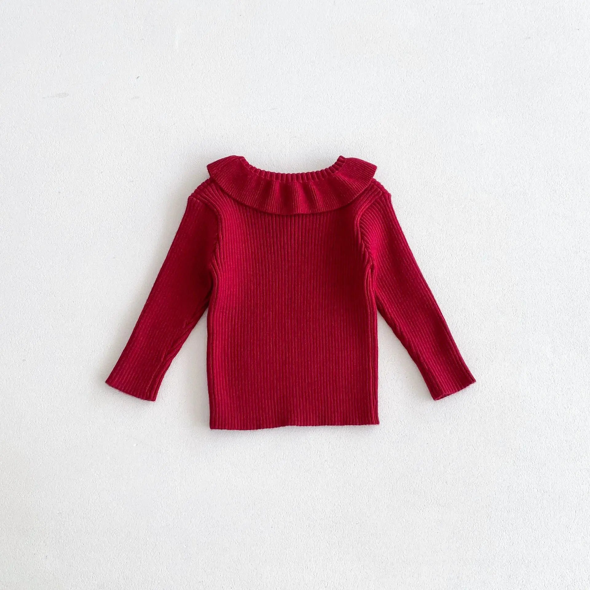 2025 Nieuwe effen trui met onderkant voor meisjes. Kinderkleding met lotusbladkraag en gebreide trui met basistopjes voor meisjes van 1-6 jaar.