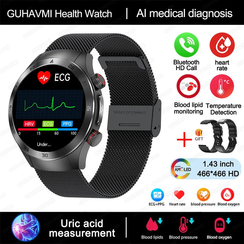 2025 New Smart Watch ECG+PPG Laser Treatment Blood Lipid Heart Rate Blood Pressure Health Sport Smartwatch For Men - Compatible with Huawei & Xiaomi IOS