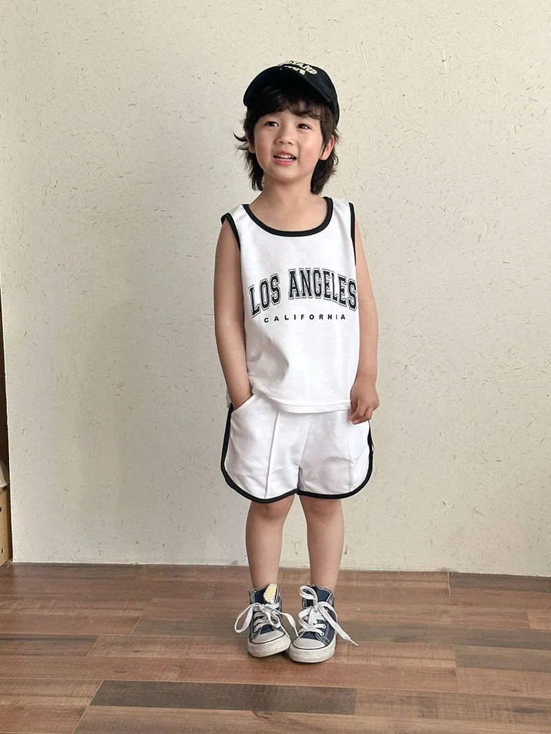 New Summer Kids Clothes Set Children Thin Style Letter Sports Suit Girls Tank Top Shorts Boys Outfits 4-6Y Unisex