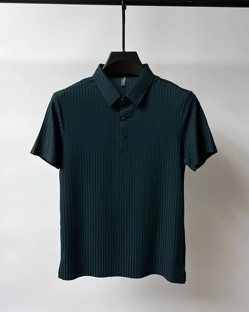 Men's Ice Silk Summer Polo Shirt, Lapel, Hollow, Short-Sleeved, Breathable, Business Fashion T-Shirt, Male Brand Clothing