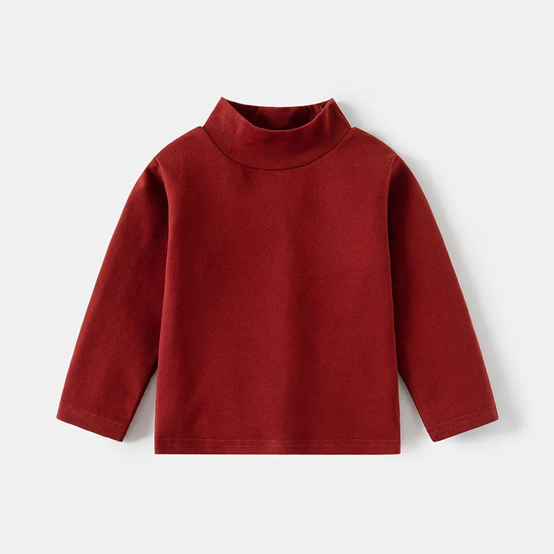 New Autumn Kids Bottoming Shirt 2-6T Children Solid Colour High Collar Undershirts Girls Boys Tops Unisex