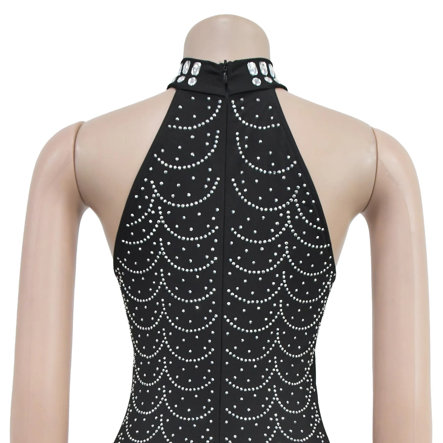 Women's Sexy Sleeveless Halter Rhinestone Decor Floor-length Mermaid Party Dress