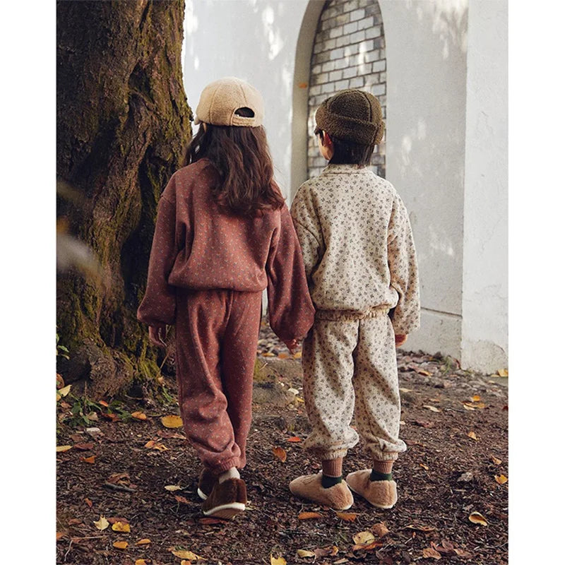 Toddler Kids Clothing 2PCS Set Girls Boys Hoodie Suits Vintage Waffle Casual Style Children's Clothes Outfit 1-5Y Unisex