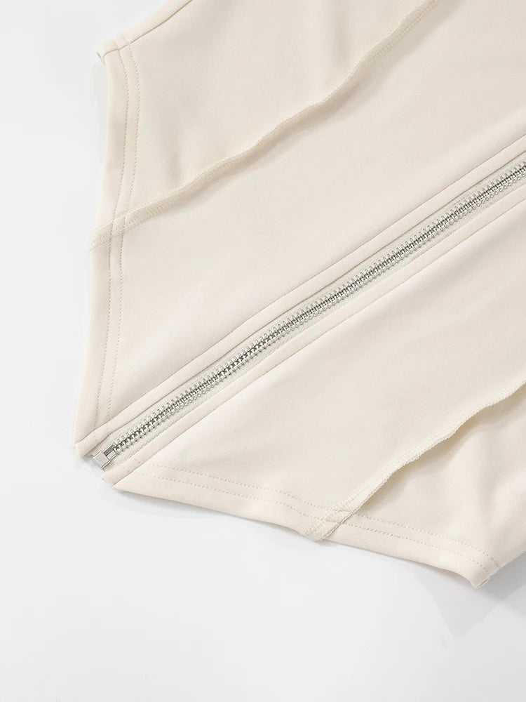 Lijnen Patchwork 2-delige set Dames Rits Cardigan Onregelmatige Crop Top + Skinny Peach Hip Shorts Eenvoudige Sportieve Straatkleding