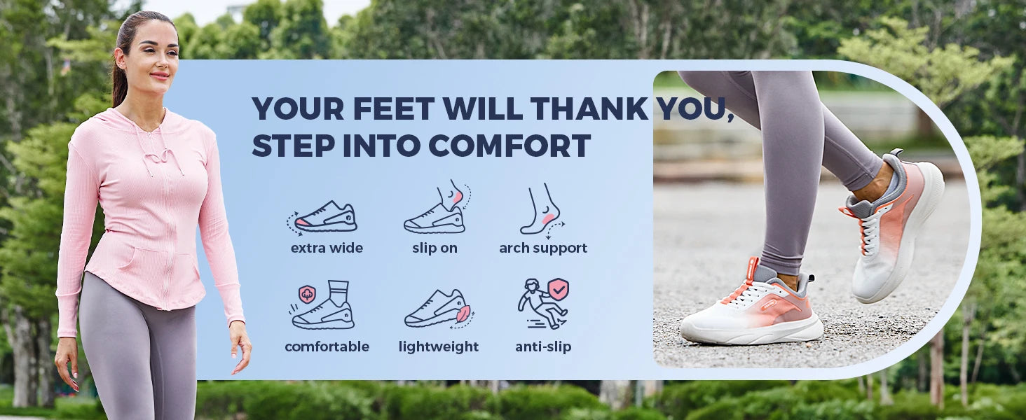 Women’s Wide Fit Walking Shoes – Lightweight Non-Slip Breathable Athletic Sneakers for Casual & Everyday Use