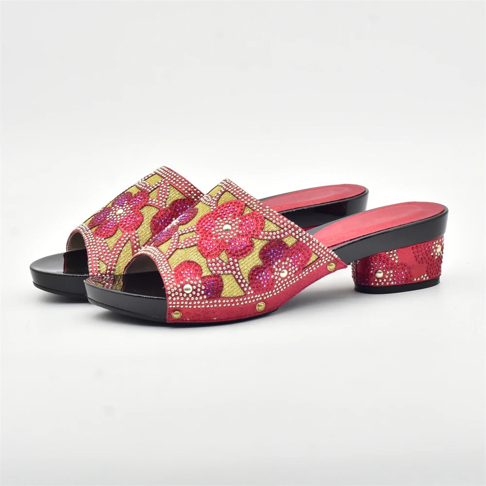 New Red Rhinestone Women Wedding Shoes High Quality African Paty Shoes Open Toe Sexy Ladies Shoes Italian Women Wedding Pumps1