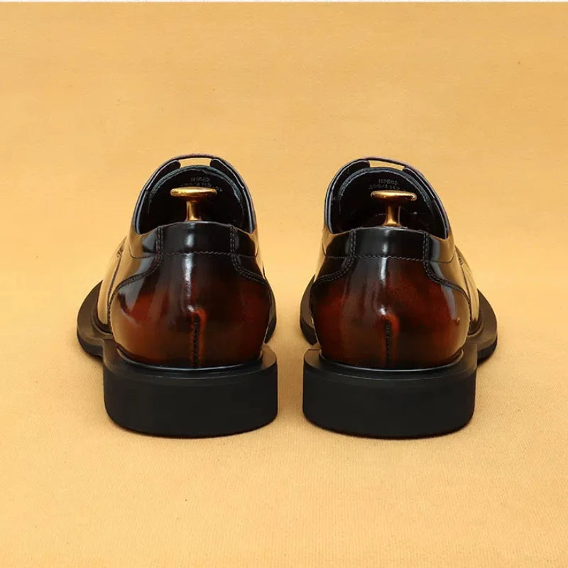 Men's business lace up casual leather shoes British big toe shoes cowhide patent leather round toe derby shoes Retro men's shoes