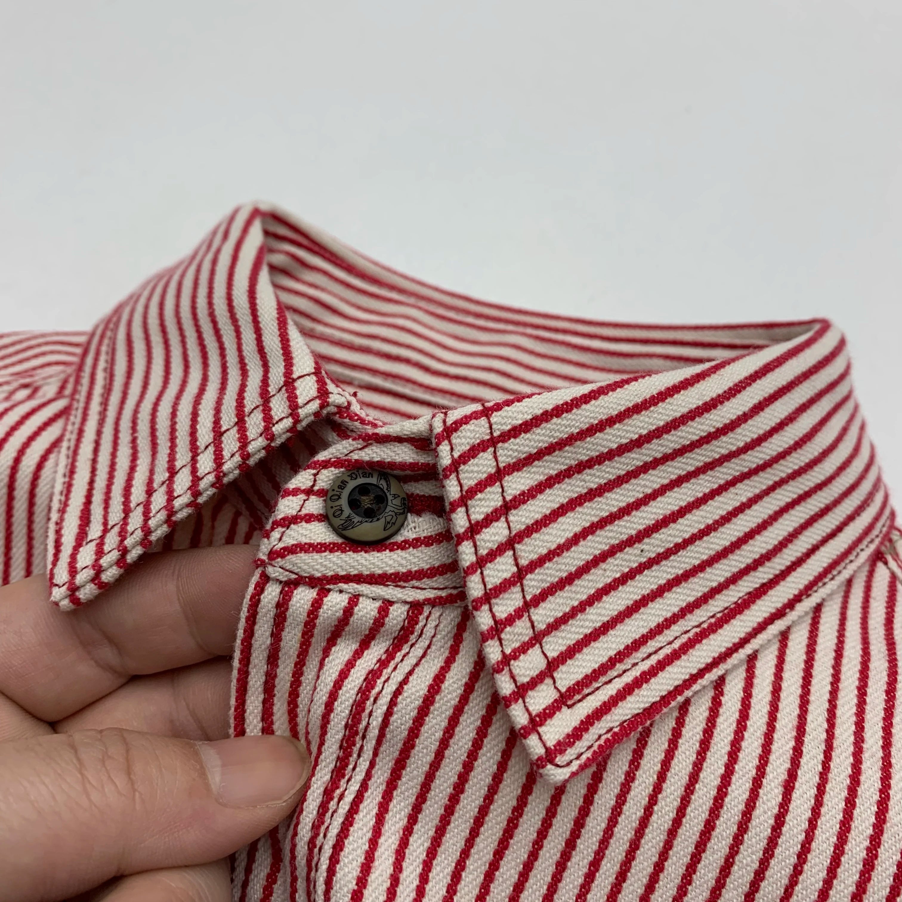 2025 Lente Nieuwe Japanse Retro Lange Mouw Revers Gestreepte Cargo Shirt Heren Amekaji 100% Katoen Gewassen Losse Dubbele Zakken Tops