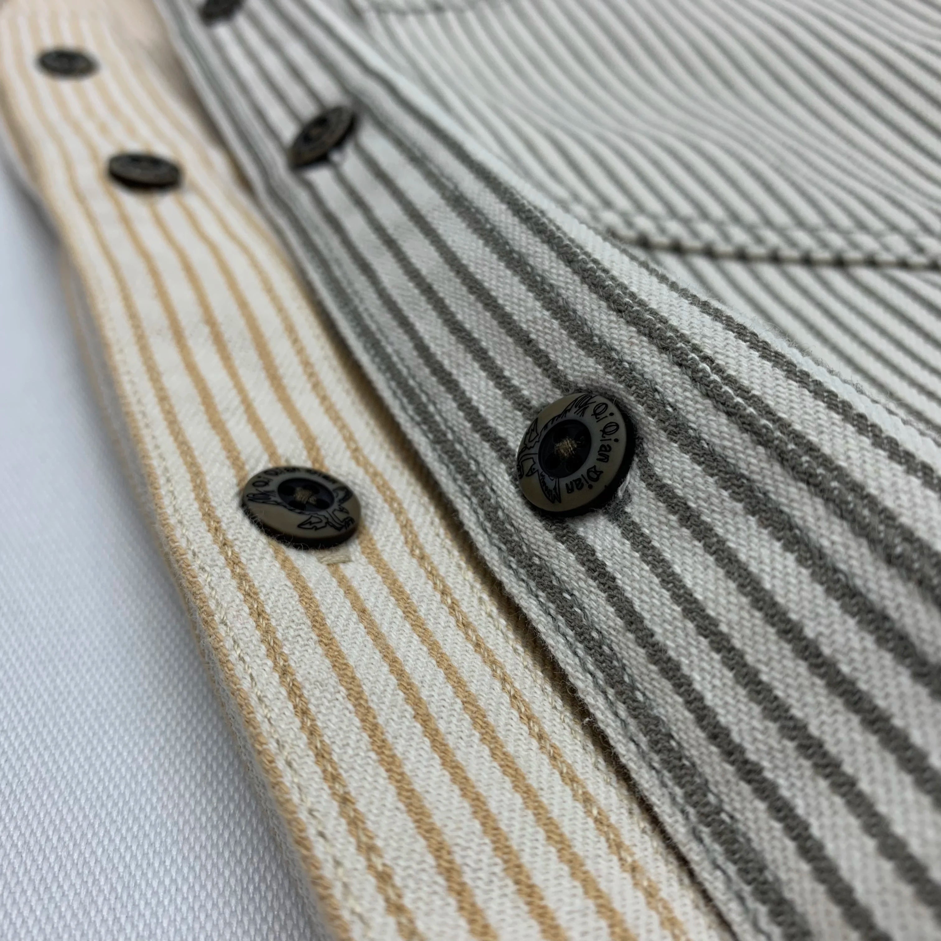 2025 Lente Nieuwe Japanse Retro Lange Mouw Revers Gestreepte Cargo Shirt Heren Amekaji 100% Katoen Gewassen Losse Dubbele Zakken Tops