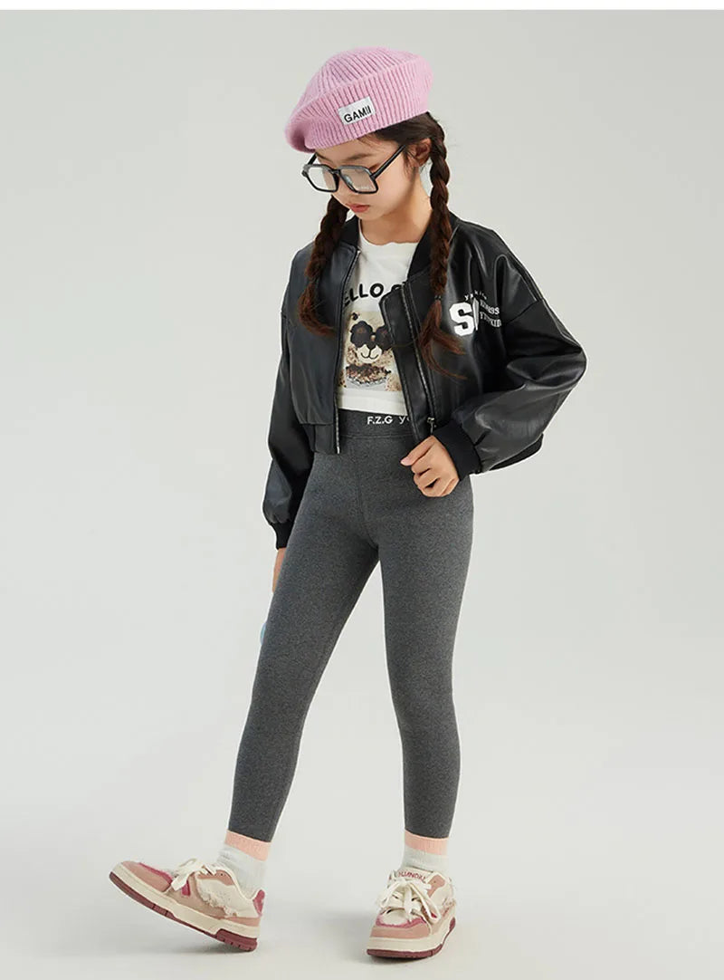 New Winter Girls Thickened Leggings Casual Slim Warm Pencil Pant Plus Velvet Stretch Children Trousers 4-6Y Girls
