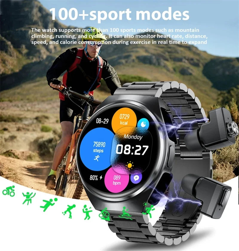 NFC Smart Watch Headset Two In One NFC Multiple Sports Track Health Monitor Sport Tracker Custom dial Watch - Compatible with HUAWEI, & Xiaomi IOS