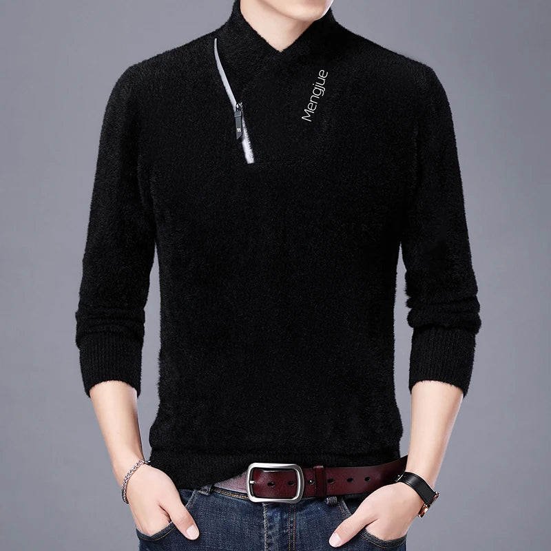 Men's Top Grade Mink Fashion Brand, Designer Pullover Knitted Turtleneck Sweater, and Autumn Casual Male Clothing