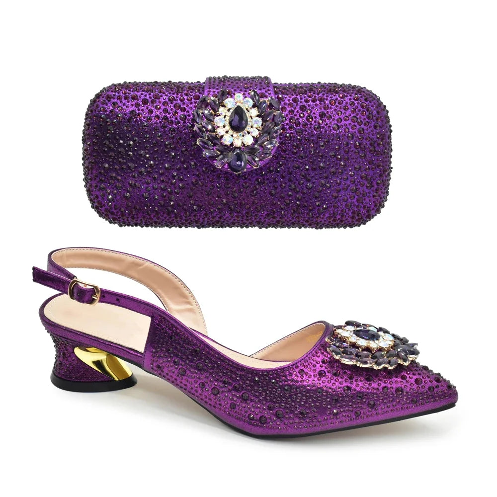African Women Heel Shoes and Bag Party Set Italian Design with Matching Clutch Bag for Ladies' Wedding
