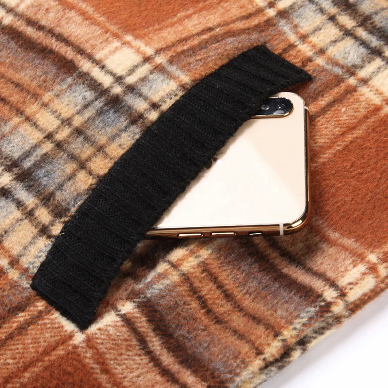 Men's Top Quality Woollen Thick Velvet Plaid Casual Baseball Collar Jacket, Korean Windbreaker Male Coats
