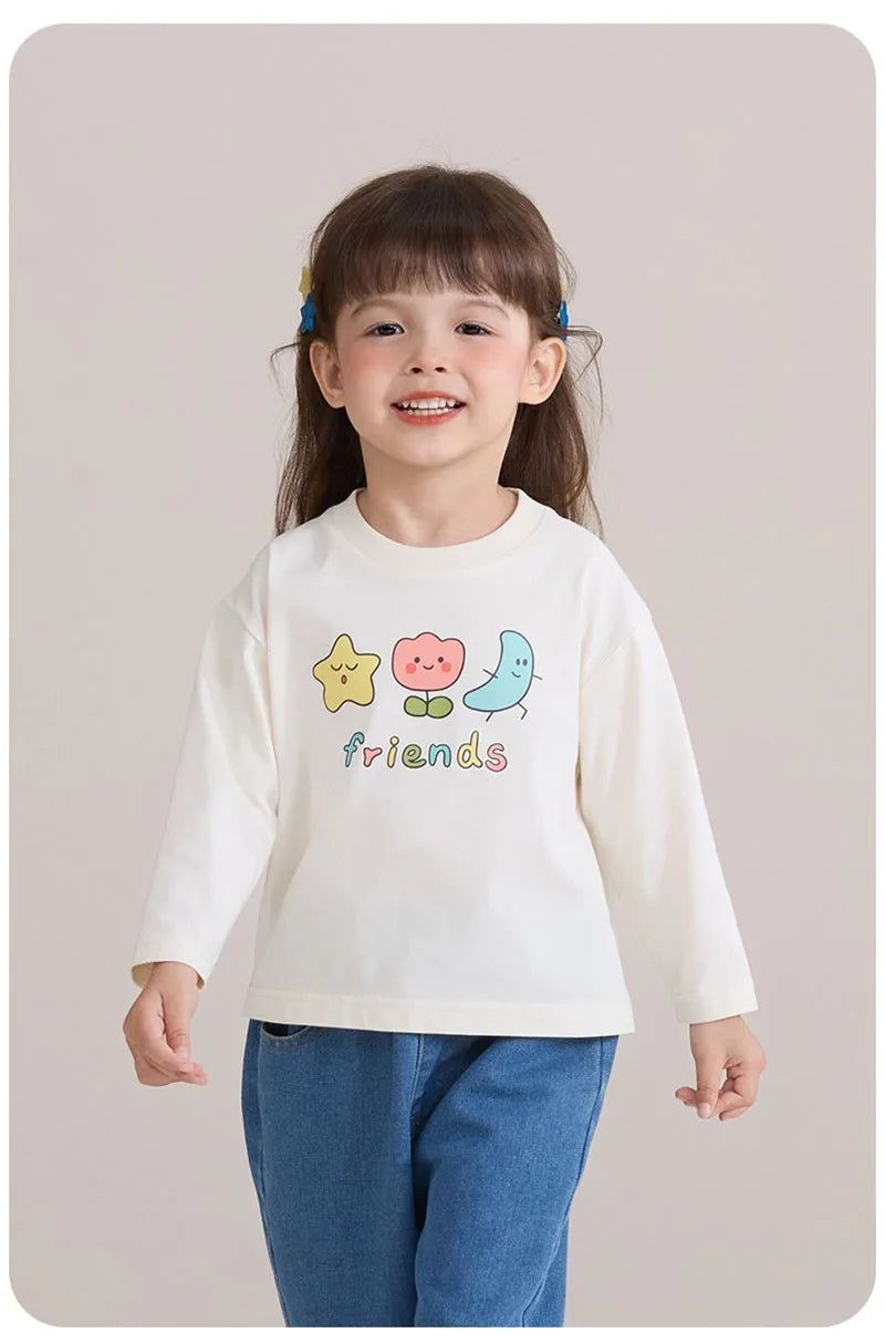 New Spring Girls Boys Cute T-shirt Kids Cartoon Letter Star Flower Undershirts Children Thin Style Bottoming Shirt 7T Unisex